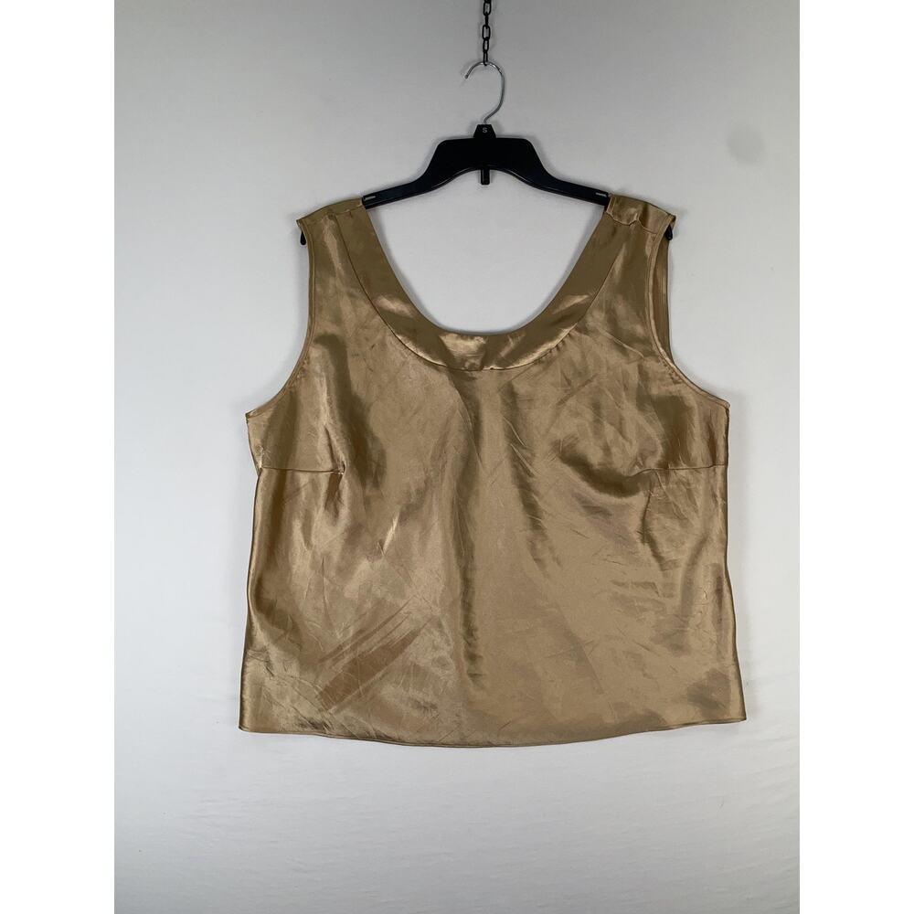 Escapades Tank Top Womens 18W Gold Satin Scoop Neck Sleeveless Party Top